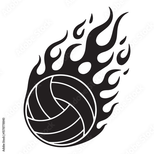 Flaming Volleyball Icon - Dynamic Sport Fire Silhouette
