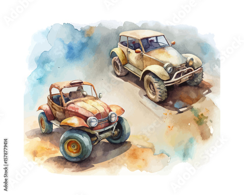 watercolor A Sand Buggy vector illustration isolated on white background