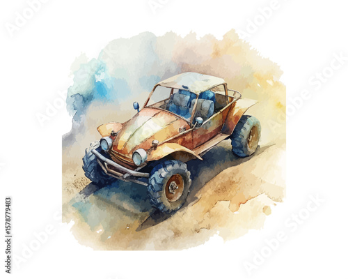 watercolor A Sand Buggy vector illustration isolated on white background