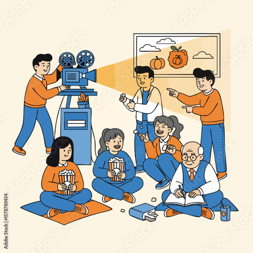 Flat Illustration Group of People Movie Making Industry Scene