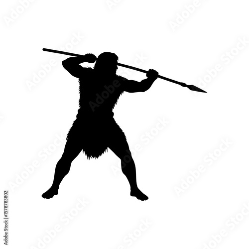 Silhouette of an early man hunting with a spear
