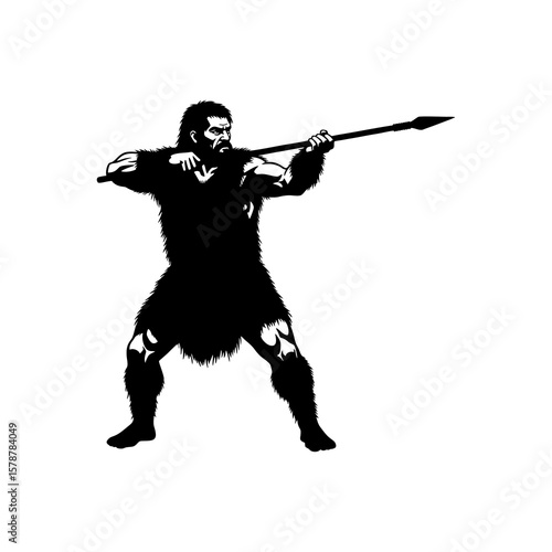 Silhouette of an early man hunting with a spear