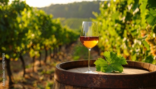 Wallpaper Mural A glass of 10-year-old tawny wine placed on a barrel in a vineyard restaurant Torontodigital.ca