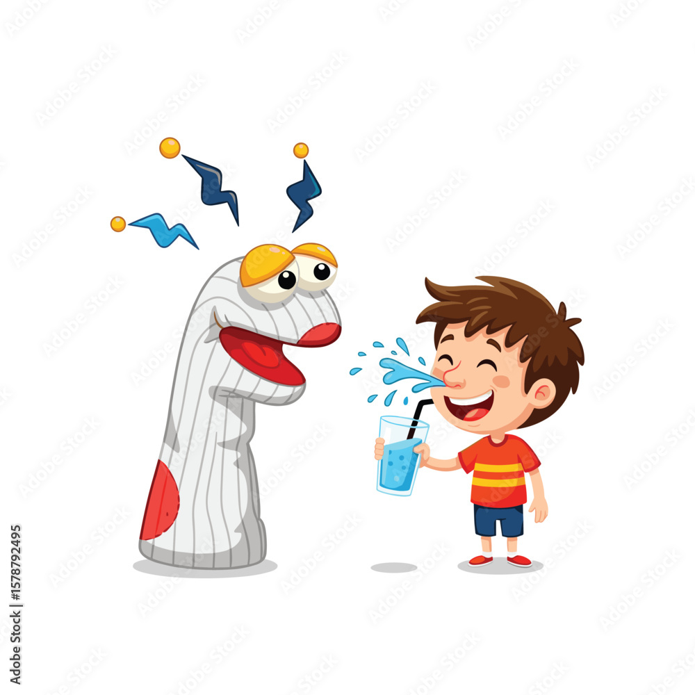 Naklejka premium Child Playing with Water