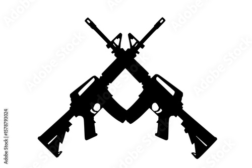 Crossed Silhouette of Firearms on White Background
