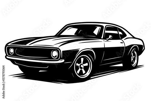 Classic Car Silhouette in Black on white background