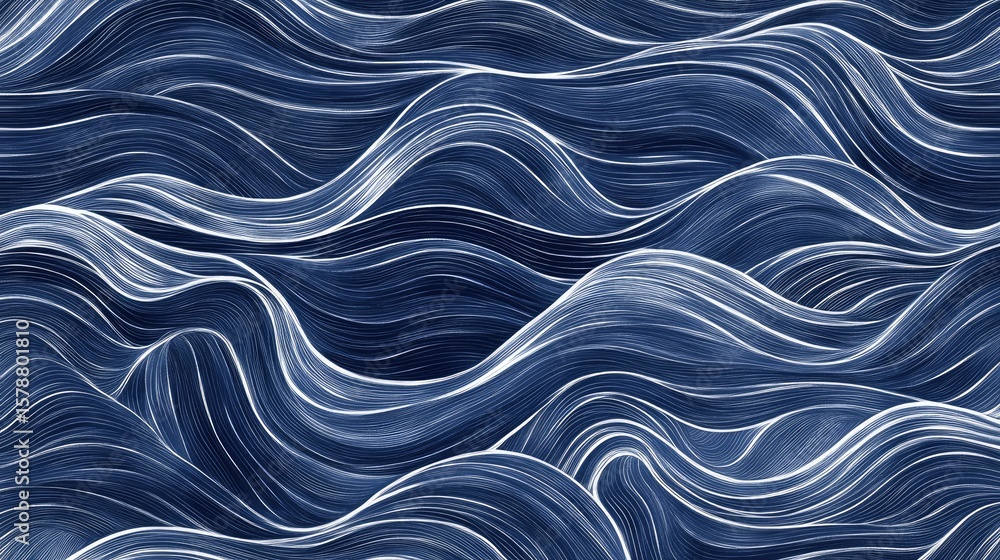 Obraz premium The stock photo shows a seamless, hand-drawn abstract texture of deep waves.