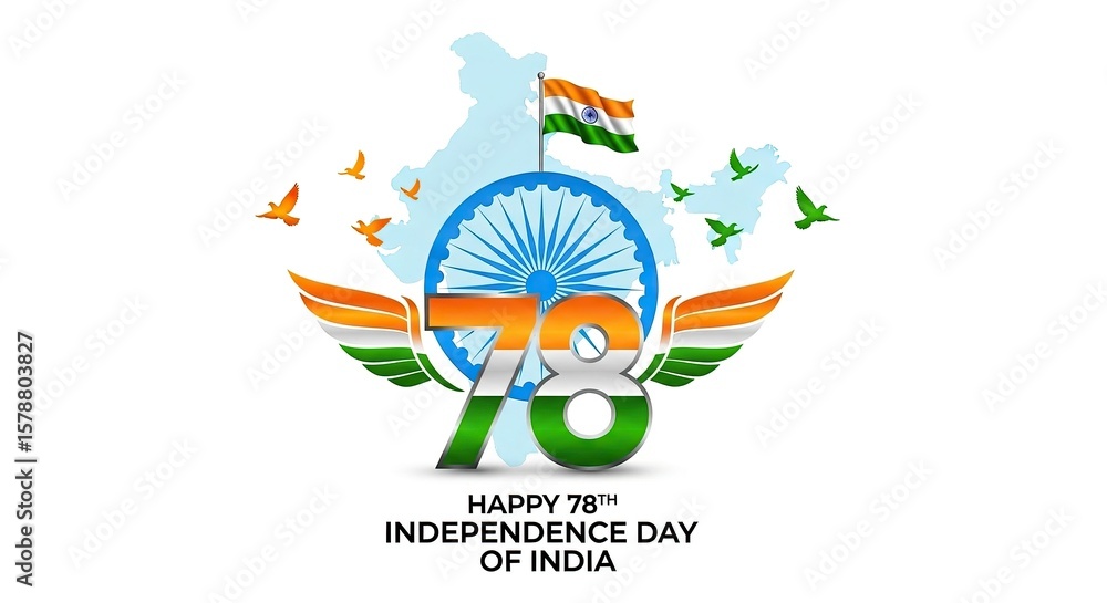 Fototapeta premium 15th August Independence Day concept with English text of background for poster and card.