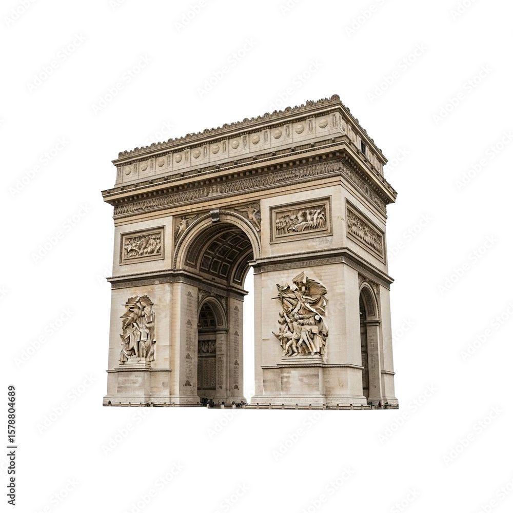 Naklejka premium Famous parisian arc de triomphe monument isolated on transparent background