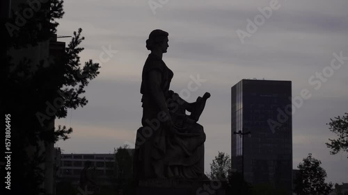 A wide-angle shot captures Soviet architecture and city life in 1955, showcasing the era's urban landscape and atmosphere.