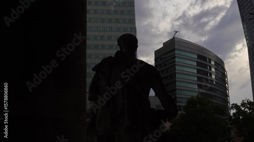 A 1955 Soviet city is viewed from behind a person, offering a close-up perspective on the era's architecture and atmosphere. Soviet Union, USSR, 1955, city, view, architecture, old, culture, history, 