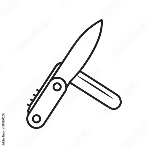 Pocket Knife Icon: A simple line drawing illustration of a closed pocket knife with a nail file, suitable for app icons, websites, or brochures.