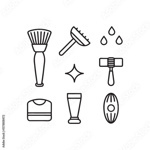 The Art of Grooming: A meticulous black-and-white outline presents essential tools for a clean and precise grooming ritual. Focus on grooming accessories.