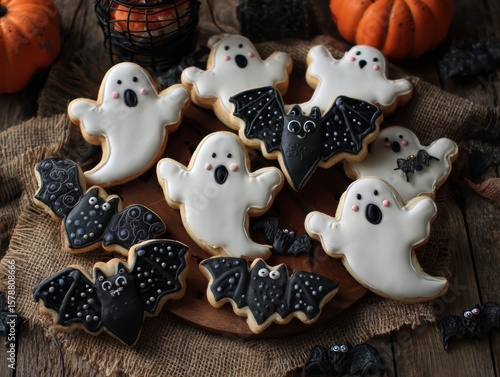 Halloween cookie decorating home kitchen food photography festive atmosphere top view spooky treats