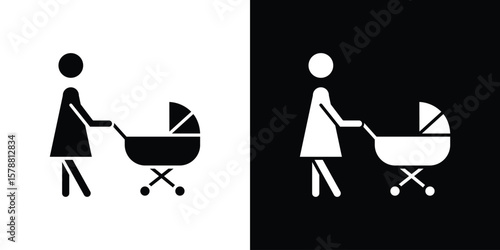 Woman with Baby Stroller icon simple illustration in flat design