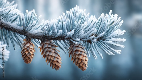 Wallpaper Mural Close-up of snow-dusted pine cones on a frosty evergreen branch, capturing the serene beauty of winter nature. Torontodigital.ca