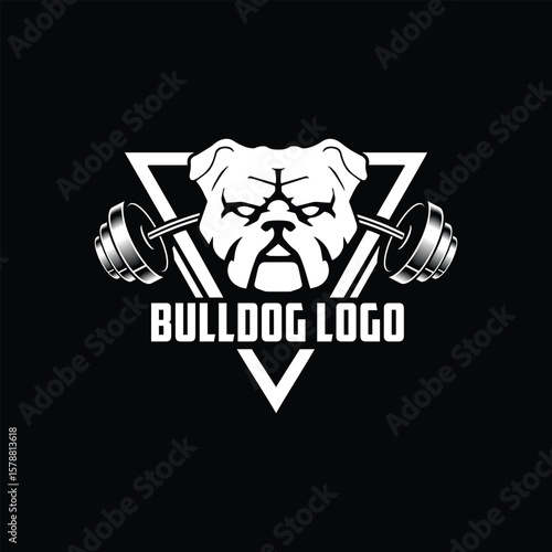 Bulldog Gym Barbell logo vector Design