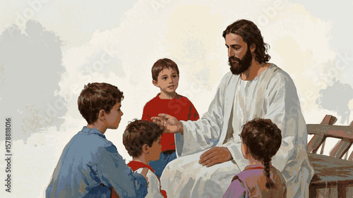 Obraz na plátně Jesus teaching children isolated watercolor vector illustration svg