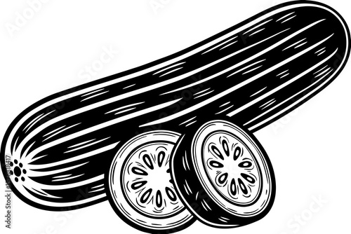 A sliced zucchini illustration isolated on white background