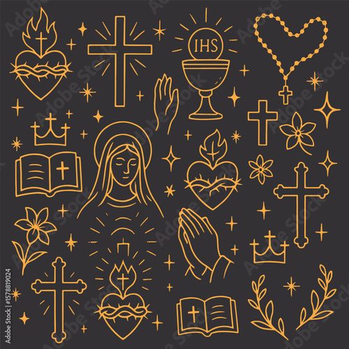 Catholic Line Art Icons Set