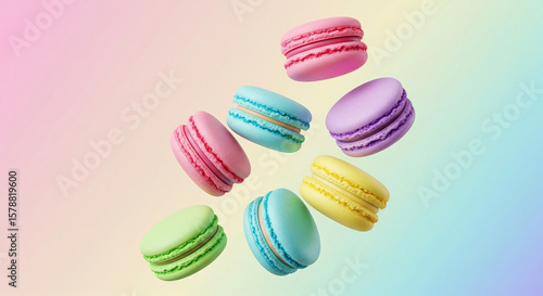 Wallpaper Mural Pastel Macarons: Colorful & Delicious French Delights Floating in Air Torontodigital.ca