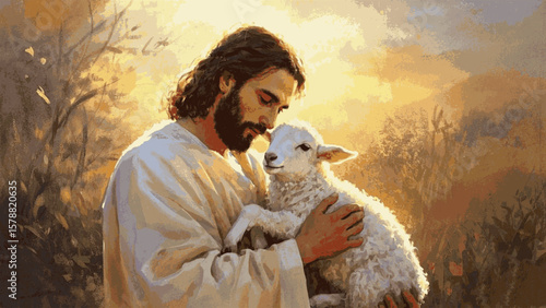 Haven’s Hold Jesus is holding a lamb isolated watercolor vector illustration svg