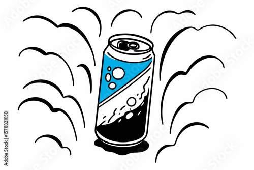 A soda can with bubbles isolated on white background