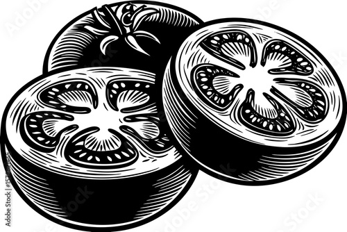 Illustration of three tomato slices, isolated on white background