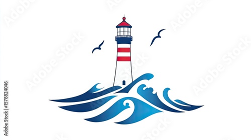 The stock photo shows a lighthouse and waves in isolation on a plain background.