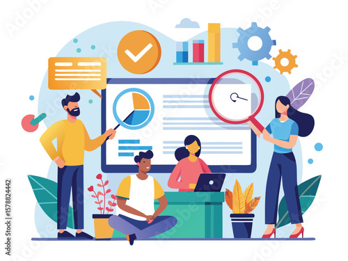 Social media campaign planning flat vector art