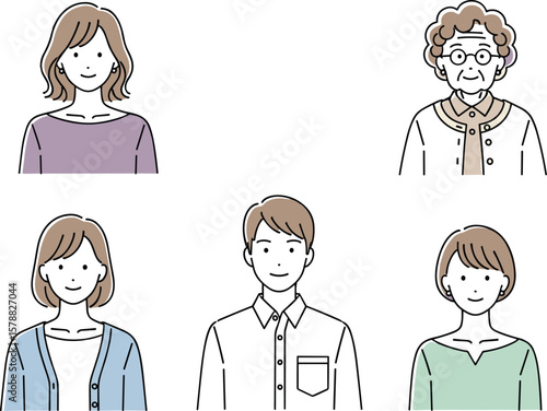 Diverse illustrated people, character design, unique fashion styles, vector group portrait, trendy outfits, digital art, hairstyle, clothing, individuality