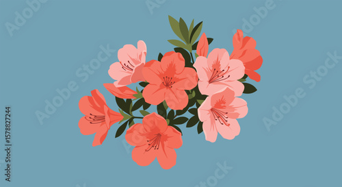 Vibrant Azalea Blossom Cluster Illustration