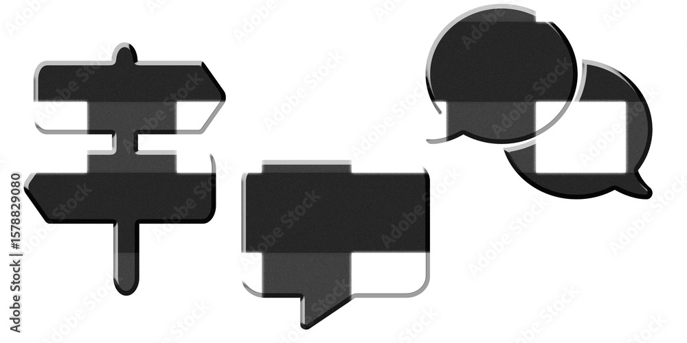 Fototapeta premium 3d black and white checkered pattern Signs and speech icon on Transparent Background