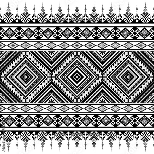Abstract tribal black and white Ethnic pattern.