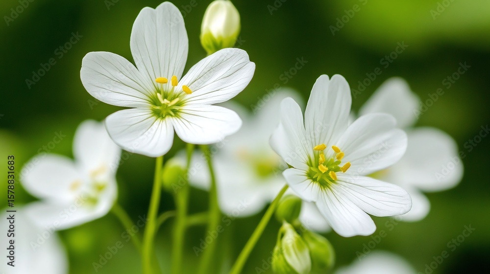 Close-up of Delicate White Flowers Blooming in a Lush Green Garden Setting, Showcasing Nature's Fragile Beauty Close-up of Delicate White Flowers Blooming in a Lush Green Garden Setting, Showcasing Nature's Fragile Beauty