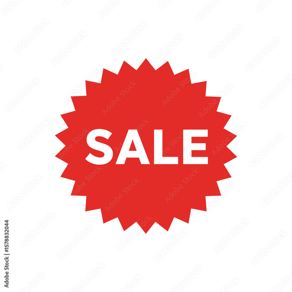 A vibrant red starburst badge with sale text, isolated on white background, perfect for highlighting special offers and promotions A vibrant red starburst badge with sale text, isolated on white background, perfect for highlighting special offers and promotions