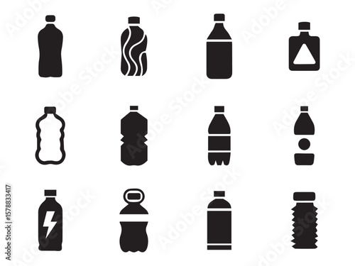Unique Plastic Bottle Icons Bold Beverage Drink Container Vector Set