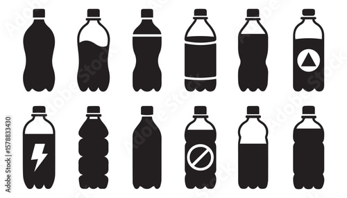 Soft Drink Bottle Icons Bold Plastic Beverage Vector Silhouettes Pack
