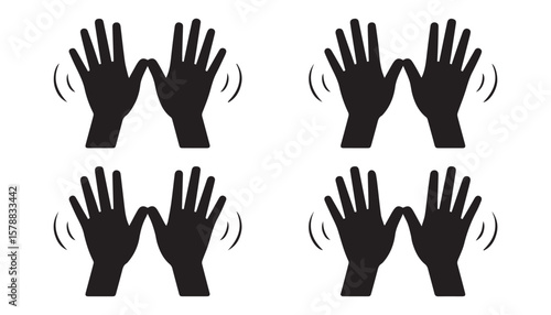 Double Waving Hands Icons Black High Five Gesture Vector Set