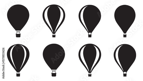 Hot Air Balloon Icons Set Black Silhouette Travel Vector Collection