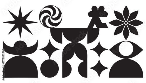 Whimsical Abstract Vector Icons Modern Black Geometric Symbol Pack