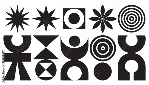 Geometric Abstract Icons Set Bold Black Shapes and Symbols Vector Pack