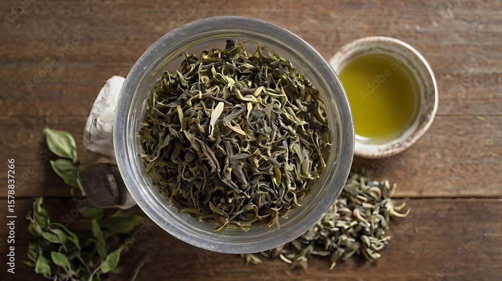 Fototapeta premium Natural Immunity Boosting Tea with Green Tea and Tulsi