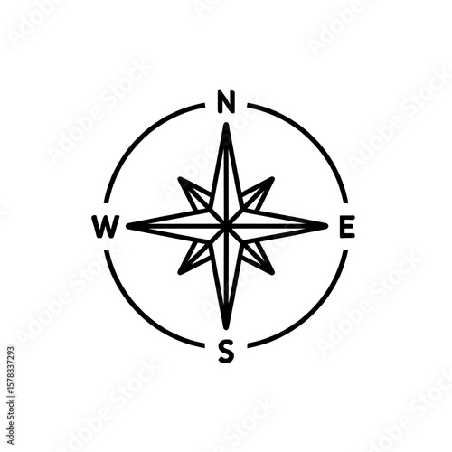 compass and map , a compass rose with cardinal directions in black