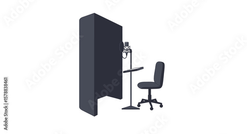 Isolated Recording Studio Setup with Microphone Shield Music Stand and Chair.