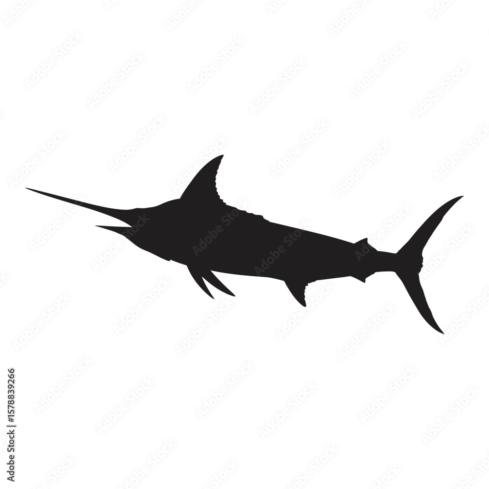 Fototapeta premium A black marlin silhouette is isolated on white background, capturing the essence of this powerful and iconic game fish