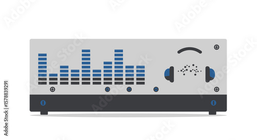 Vector Illustration of a Gray and Blue Audio Equalizer with Headphones.