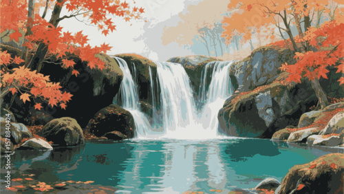 Shinrin-Yoku Wash Japanese style landscape isolated watercolor vector illustration svg