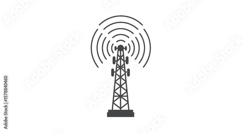 Gray Communication Tower Icon with Signal Waves Isolated on White Background.
