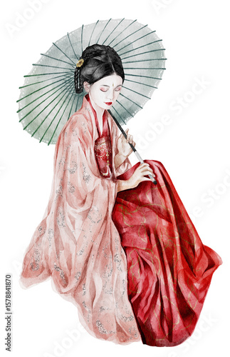 Quadro su tela geisha with fan